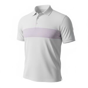 Peter Millar White Golf Polo Shirt with Lavender Stripe, M